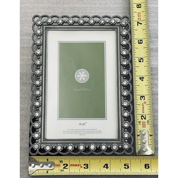 Kohl’s Pewter Picture Frame 4"x6" Clear Rhinestones Happy Holiday Free Standing - Picture 5 of 9